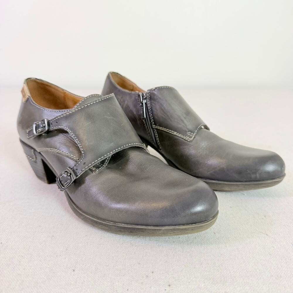 Pikolinos Rotterdam Double Monk Strap Ankle Heel Boots Womens EU 38 Gray Leather